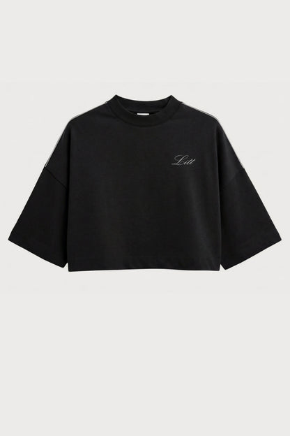 Women's Black drop shoulder Litt cotton Crop Top