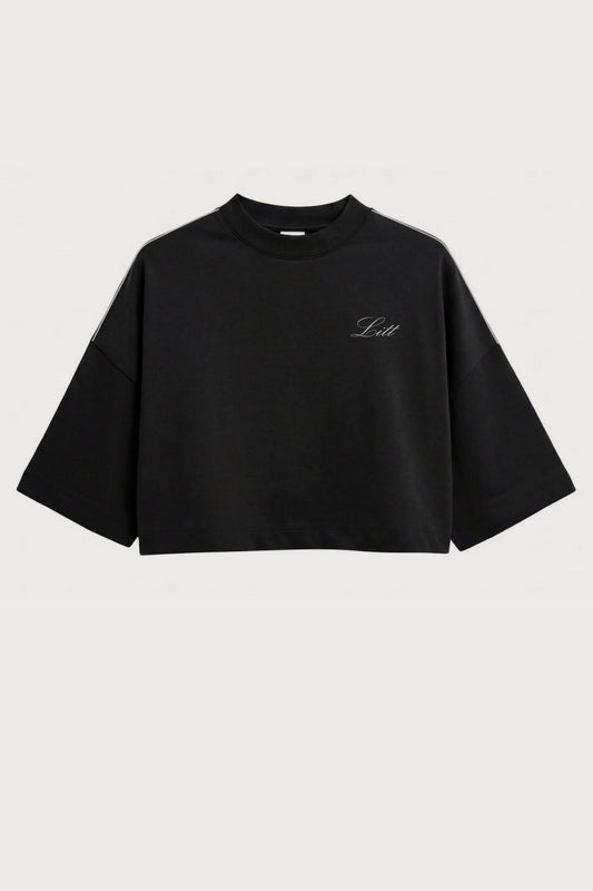 Women's Black drop shoulder Litt cotton Crop Top