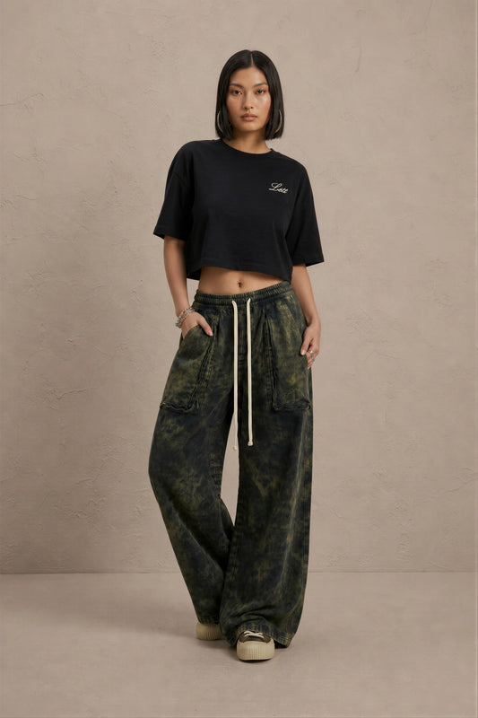 Women's Black drop shoulder Litt cotton Crop Top