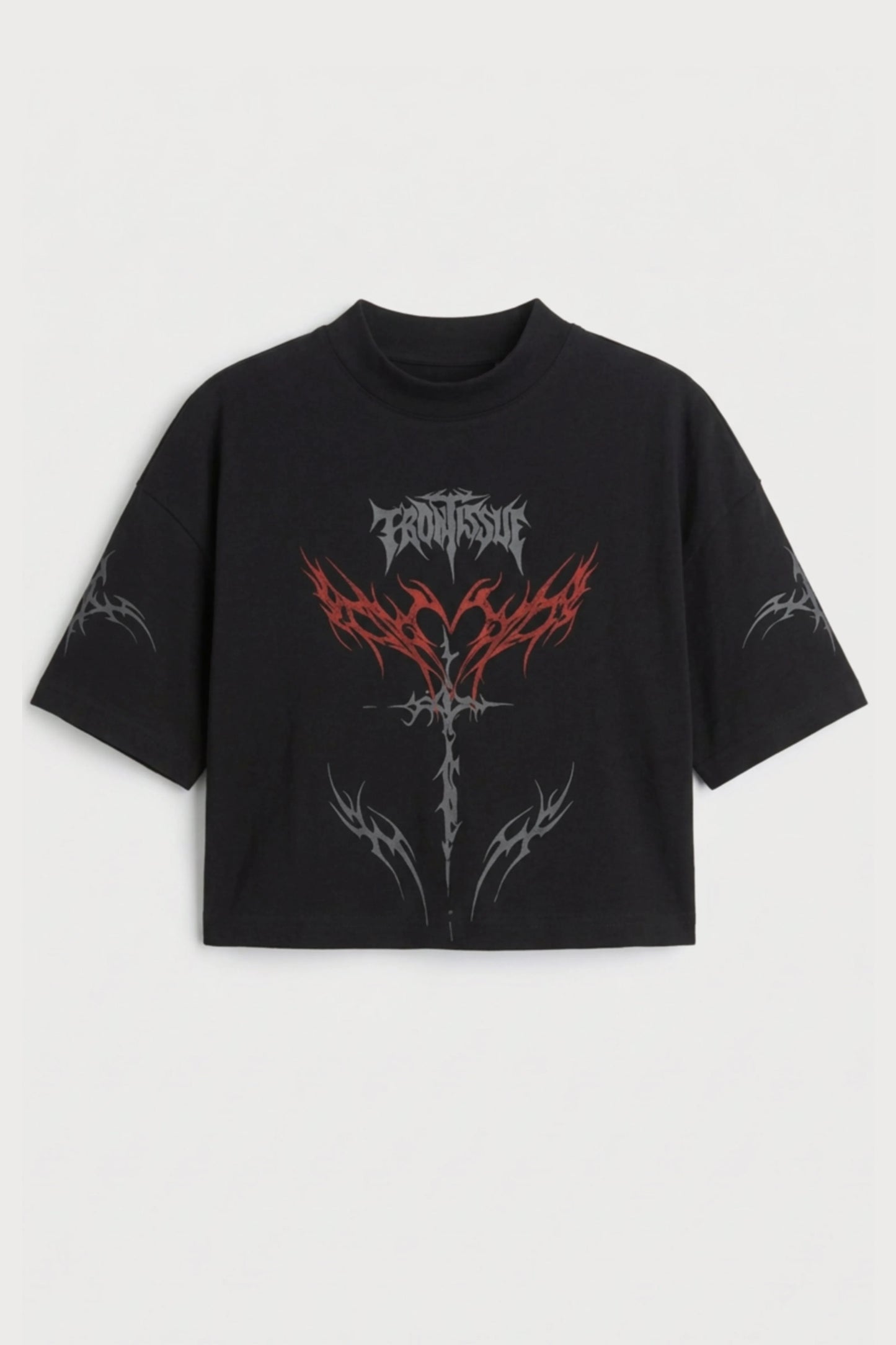 Women's Black Gothic  Printed Cotton Crop Top