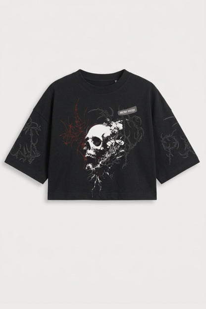 Women's Black Gothic Skull Cotton Crop Top