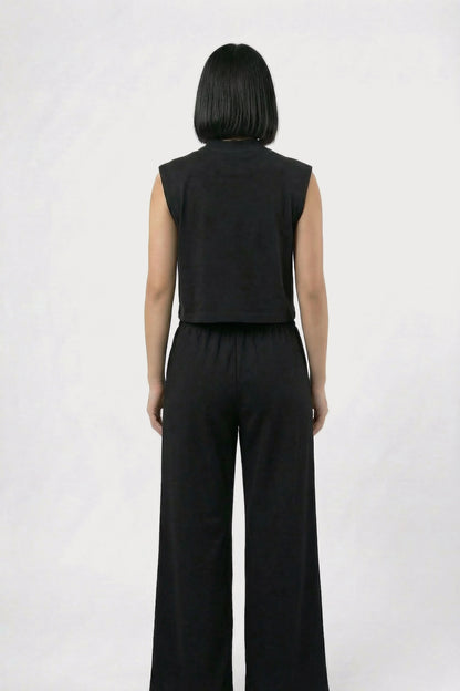 Women's Black sleeveless Sunday coast Cotton Crop Top