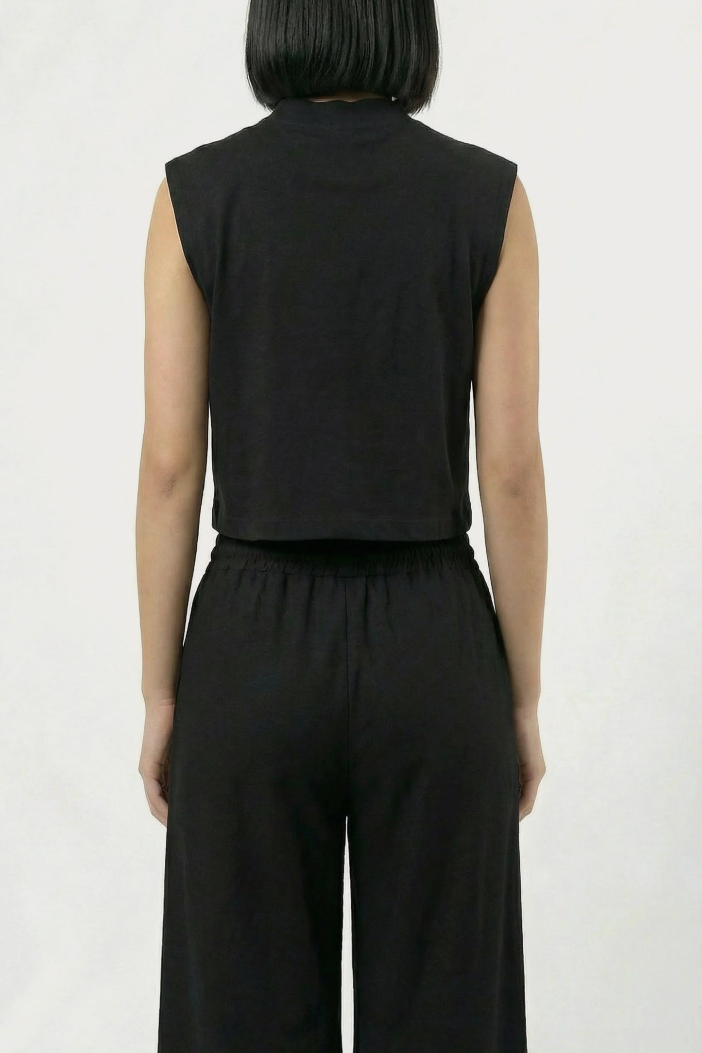 Women's Black sleeveless Sunday coast Cotton Crop Top