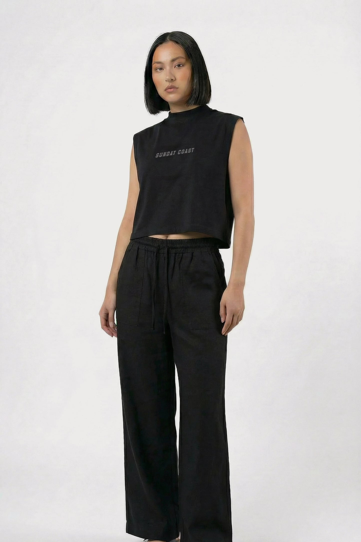 Women's Black sleeveless Sunday coast Cotton Crop Top