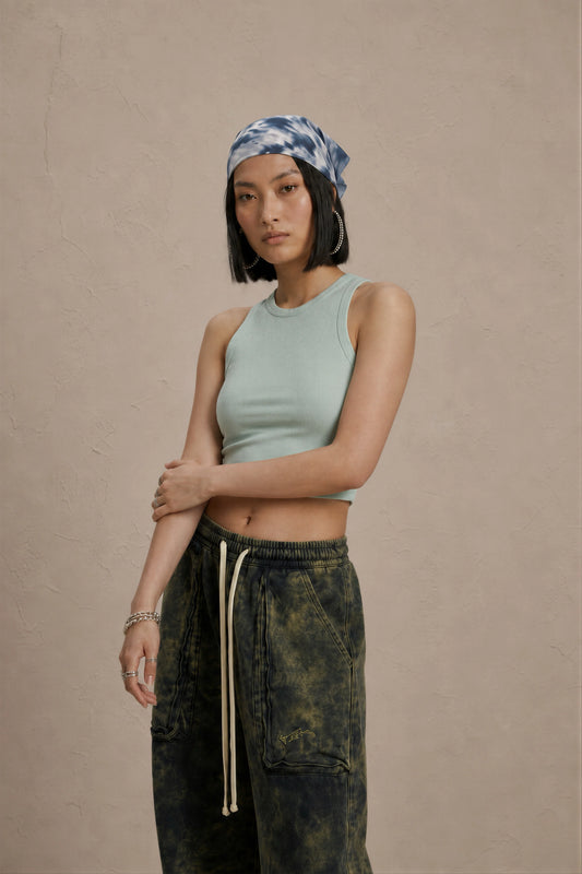 Women's Mint Green sleeveless ribbed cotton crop top