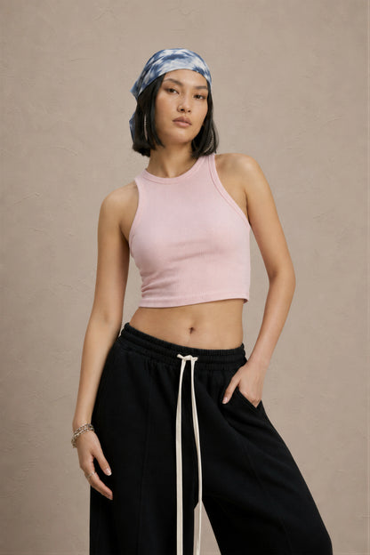 Women's Pink sleeveless ribbed cotton crop top