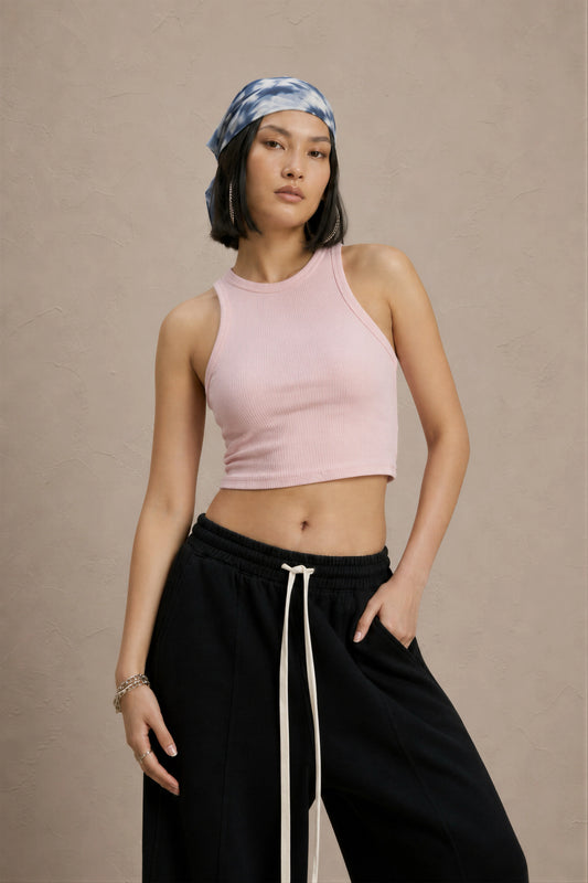 Women's Pink sleeveless ribbed cotton crop top
