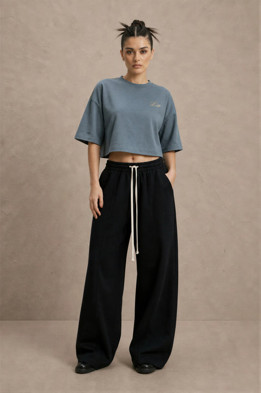 Women's Slate Blue drop shoulder Litt cotton Crop Top