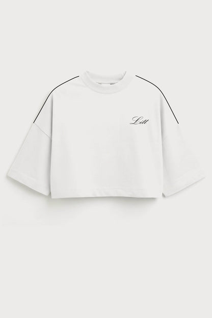 Women's White drop shoulder Litt cotton Crop Top