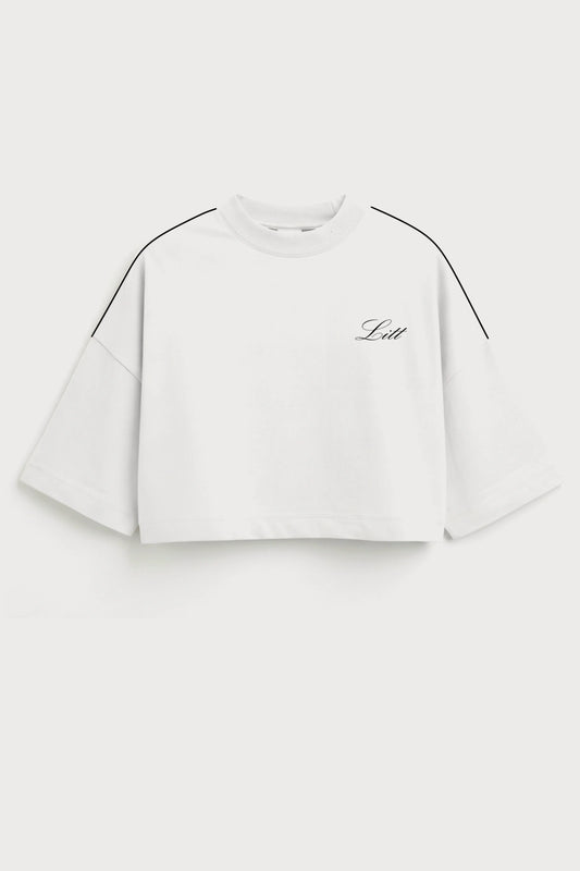 Women's White drop shoulder Litt cotton Crop Top