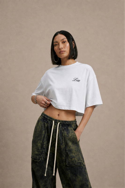 Women's White drop shoulder Litt cotton Crop Top