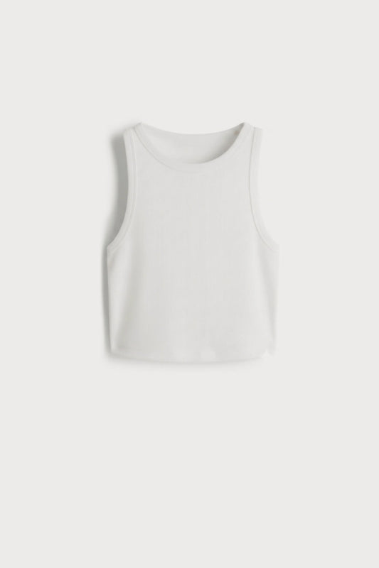 Women's White sleeveless ribbed cotton crop top