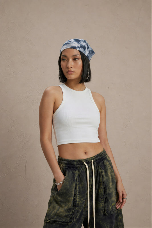 Women's White sleeveless ribbed cotton crop top