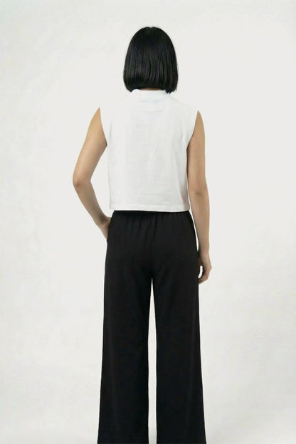 Women's White sleeveless Sunday coast Cotton Crop Top