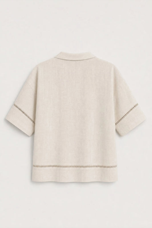 Women's Off White Ladder-trim Polo Top