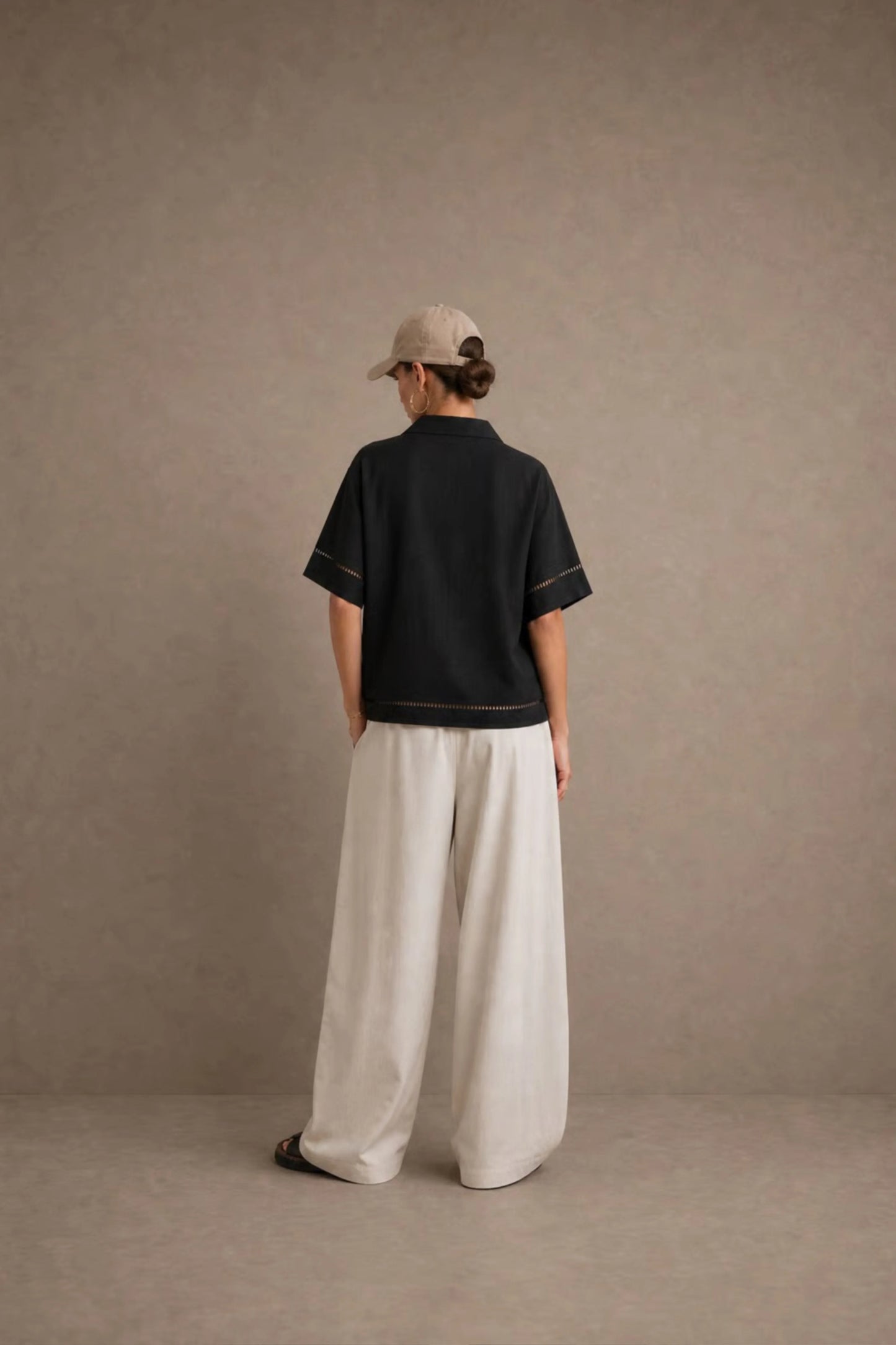 Women's Black Ladder-trim Polo Top