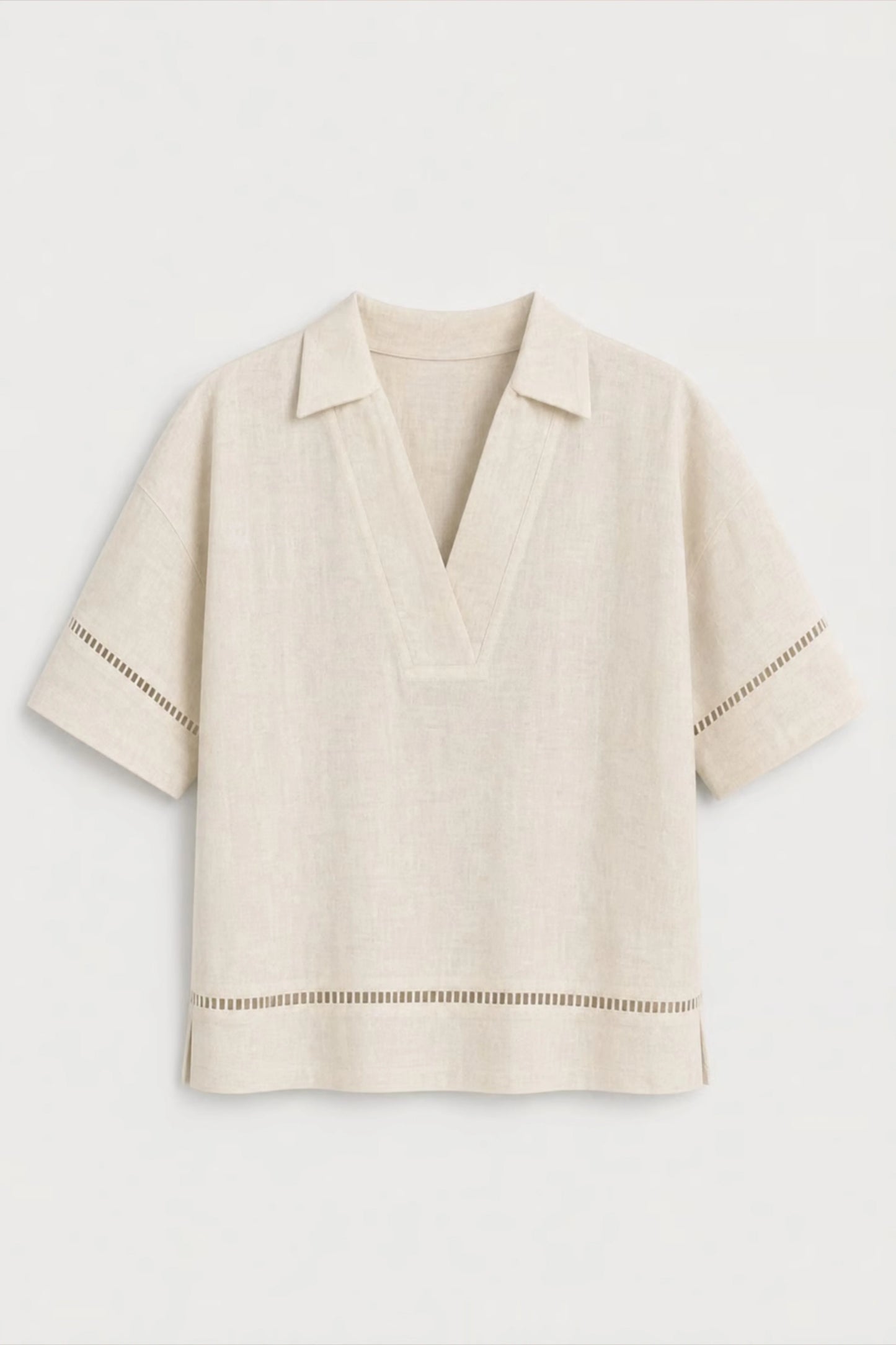 Women's Off White Ladder-trim Polo Top