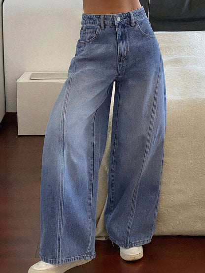 Dusty CloudÂ Blue Panelled Wide Leg Jeans