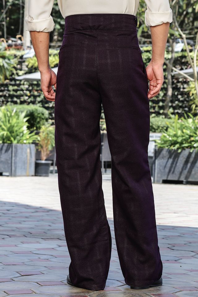 Wine Premium Tweed Blend  Gurkha Trousers with Double Pleated Front