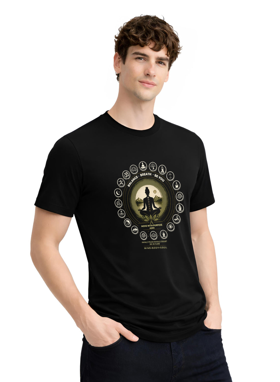 ADRO Yoga T-Shirt for Men | Mandala Printed Cotton Tshirt | Regular Fit Casual T-Shirts | Premium Summer Tshirts