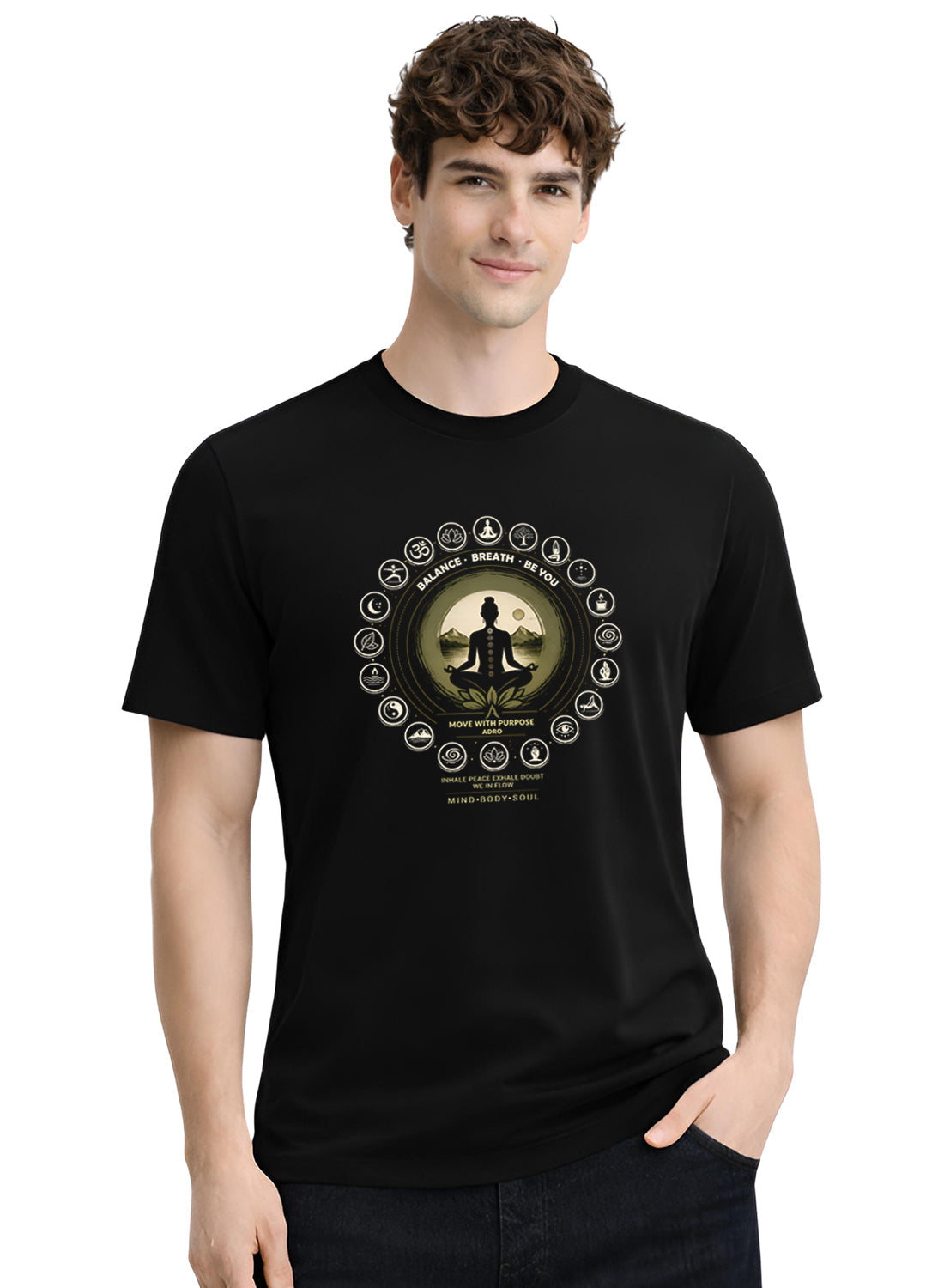 ADRO Yoga T-Shirt for Men | Mandala Printed Cotton Tshirt | Regular Fit Casual T-Shirts | Premium Summer Tshirts Black
