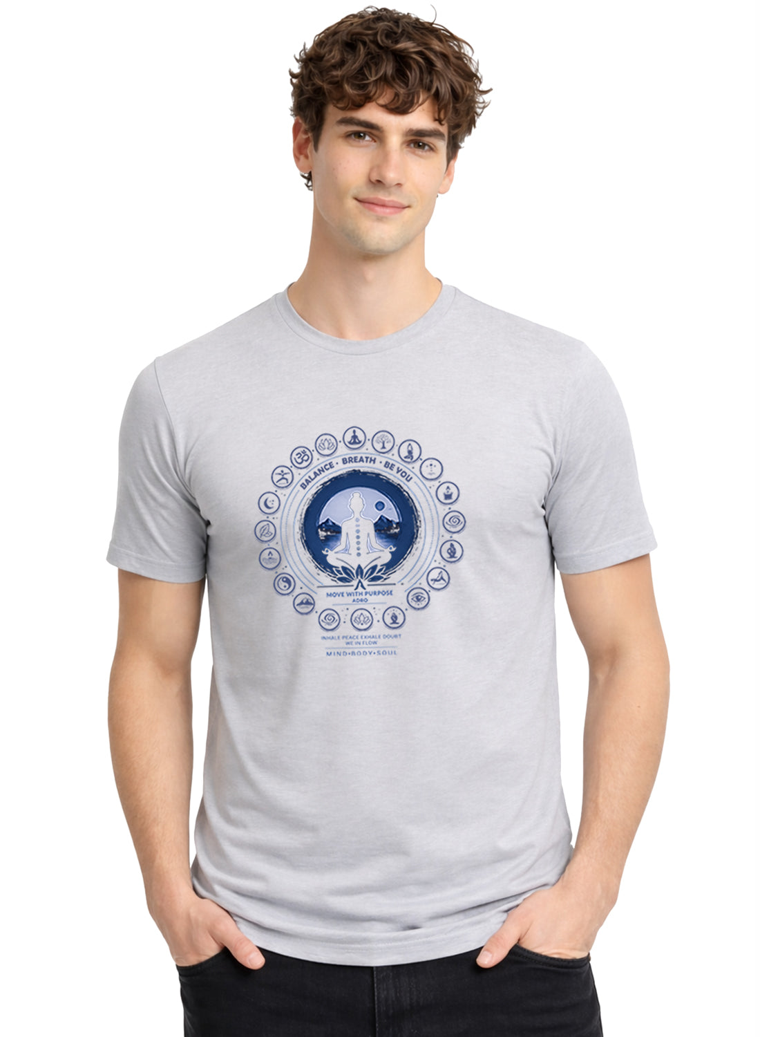 ADRO Yoga T-Shirt for Men | Mandala Printed Cotton Tshirt | Regular Fit Casual T-Shirts | Premium Summer Tshirts Grey