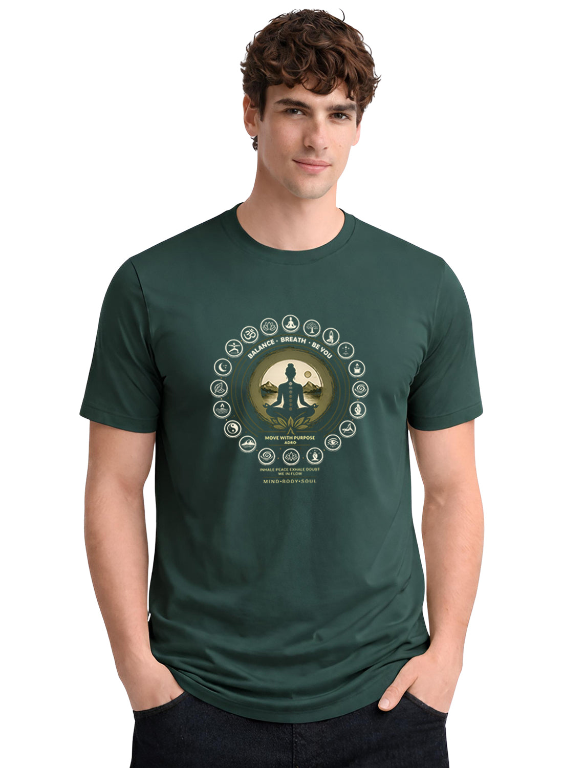 ADRO Yoga T-Shirt for Men | Mandala Printed Cotton Tshirt | Regular Fit Casual T-Shirts | Premium Summer Tshirts Green