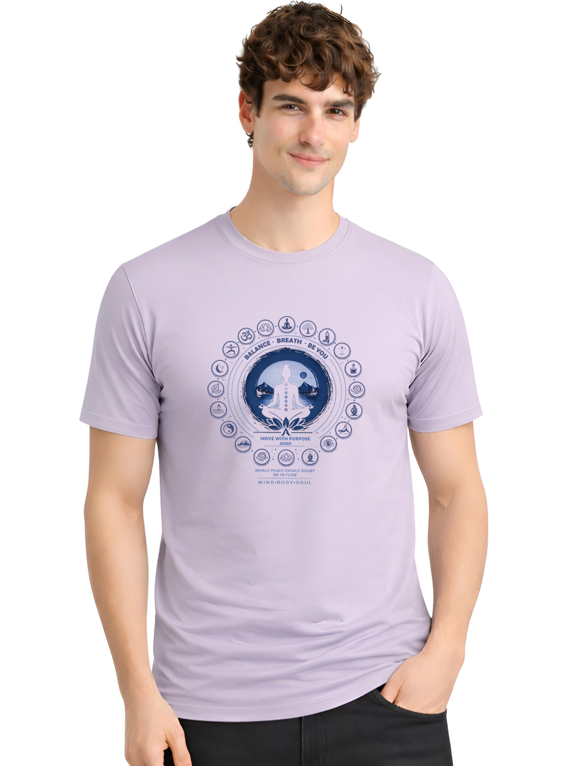 ADRO Yoga T-Shirt for Men | Mandala Printed Cotton Tshirt | Regular Fit Casual T-Shirts | Premium Summer Tshirts Lilac Grey