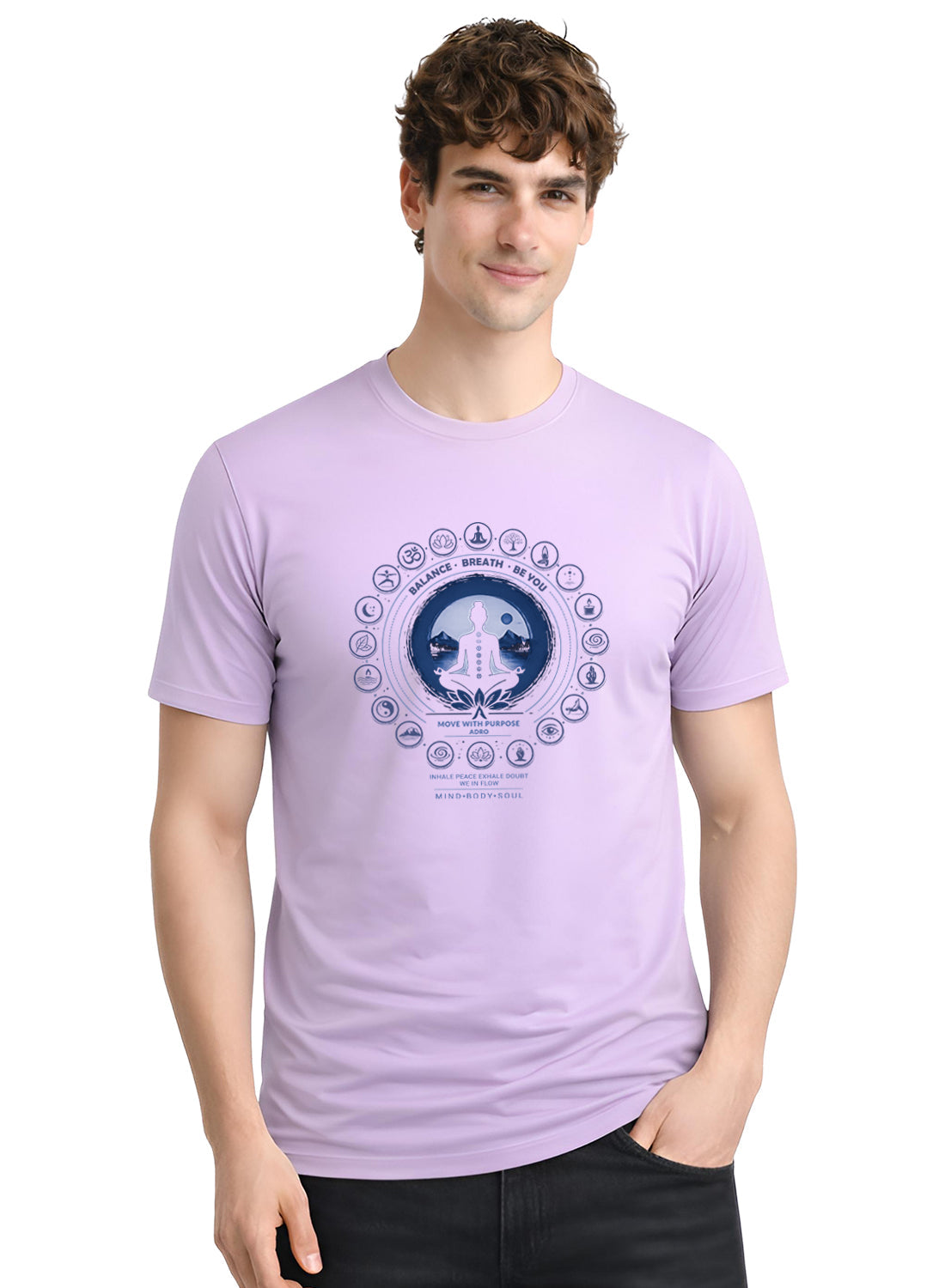 ADRO Yoga T-Shirt for Men | Mandala Printed Cotton Tshirt | Regular Fit Casual T-Shirts | Premium Summer Tshirts Lavender