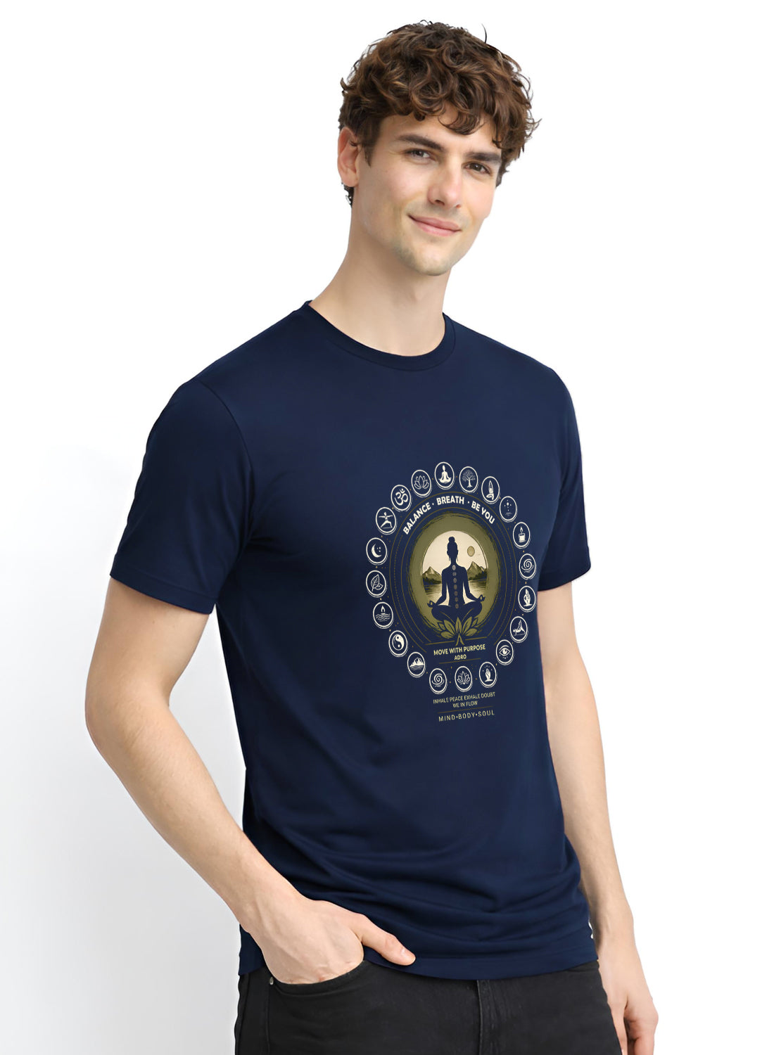 ADRO Yoga T-Shirt for Men | Mandala Printed Cotton Tshirt | Regular Fit Casual T-Shirts | Premium Summer Tshirts
