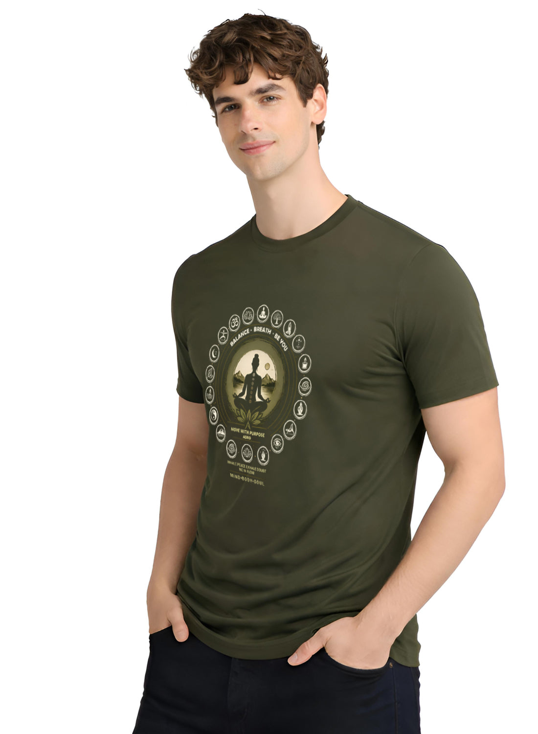ADRO Yoga T-Shirt for Men | Mandala Printed Cotton Tshirt | Regular Fit Casual T-Shirts | Premium Summer Tshirts