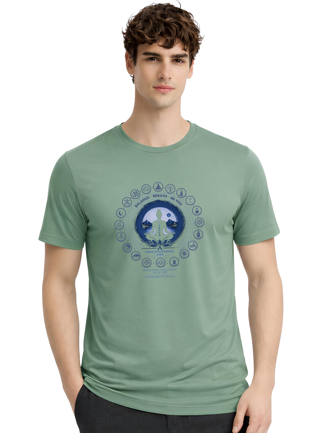 ADRO Yoga T-Shirt for Men | Mandala Printed Cotton Tshirt | Regular Fit Casual T-Shirts | Premium Summer Tshirts Pista