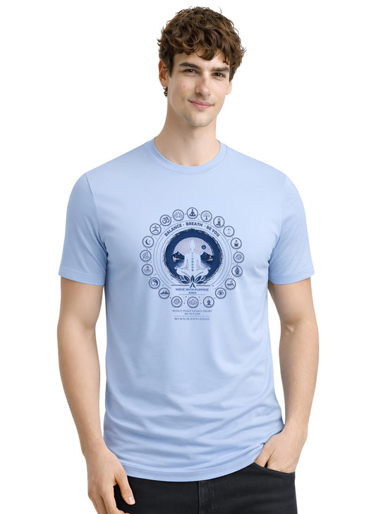 ADRO Yoga T-Shirt for Men | Mandala Printed Cotton Tshirt | Regular Fit Casual T-Shirts | Premium Summer Tshirts Sky Blue