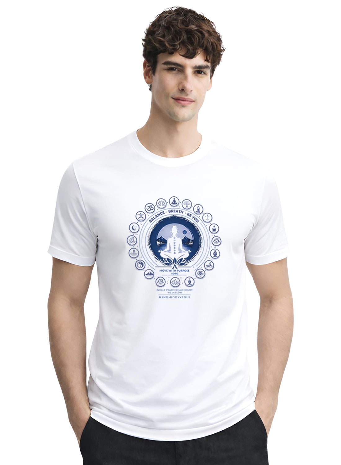 ADRO Yoga T-Shirt for Men | Mandala Printed Cotton Tshirt | Regular Fit Casual T-Shirts | Premium Summer Tshirts White