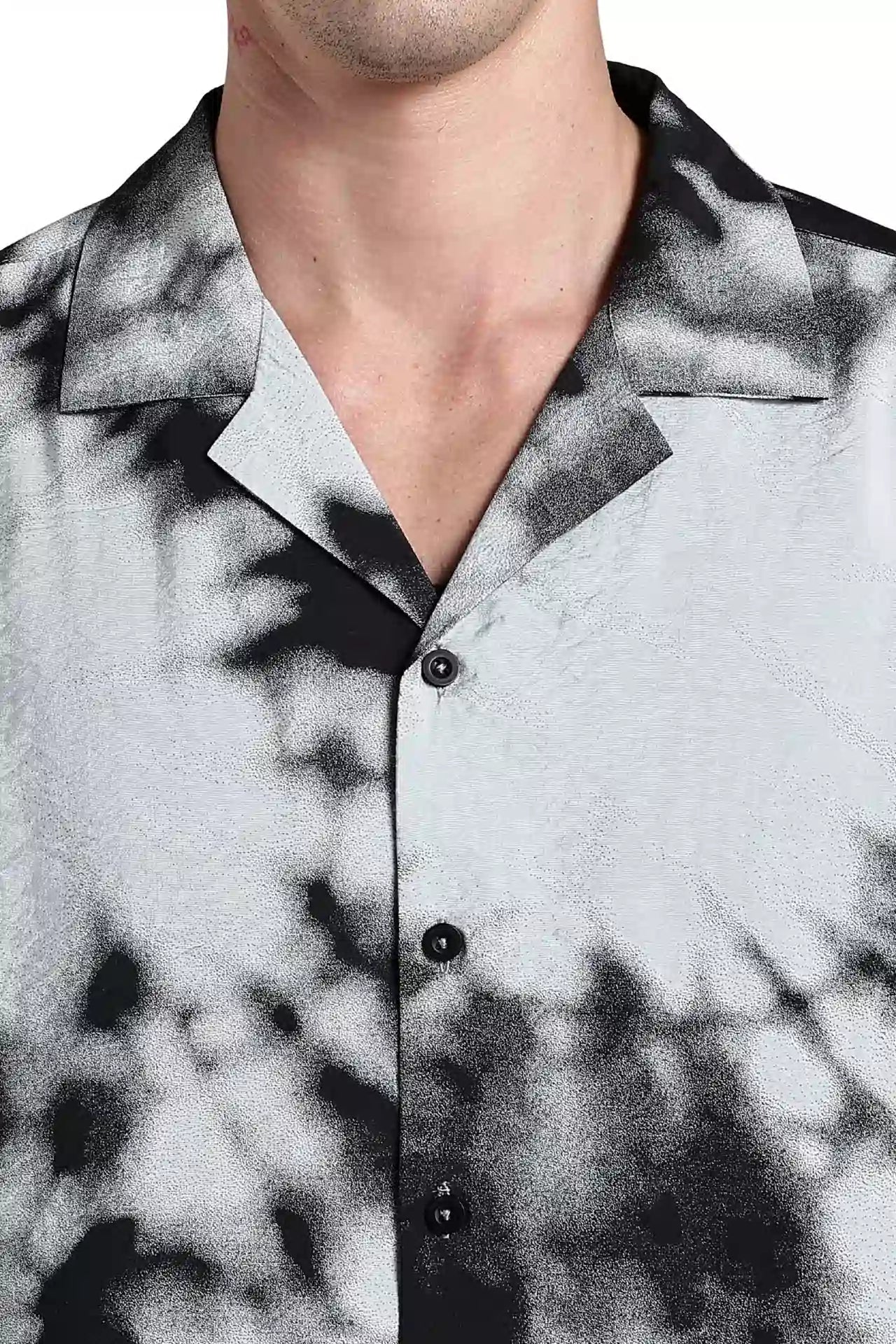 Black And Grey Tie And Dye Slim Fit Shirt