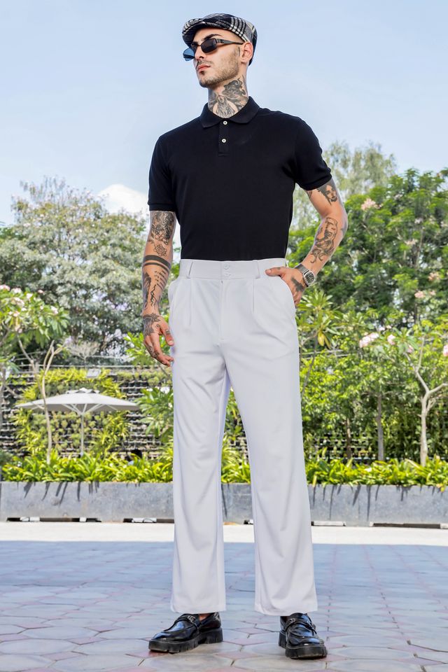 White Baggy fit Street Savvy Double Pleated Korean Trousers