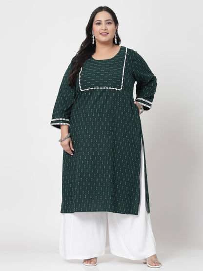 Women Dark Green Cotton Dobby Kurta Krya