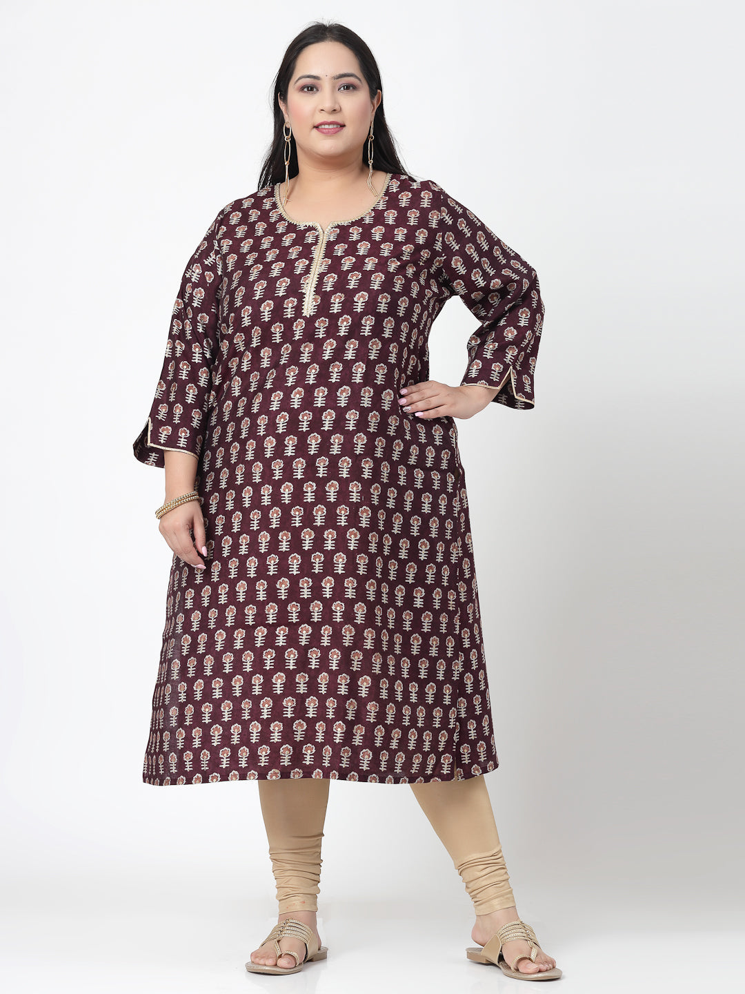 Women Purple Printed Kurta With Lace Krya