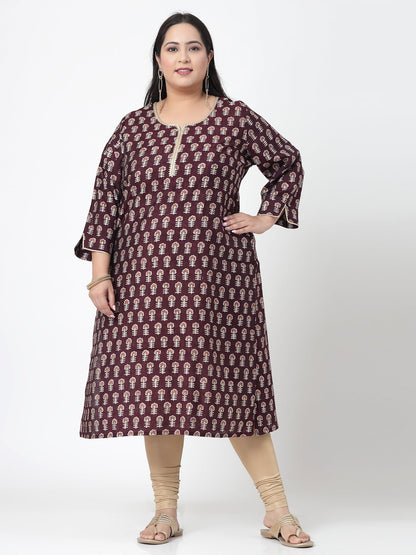 Women Purple Printed Kurta With Lace Krya