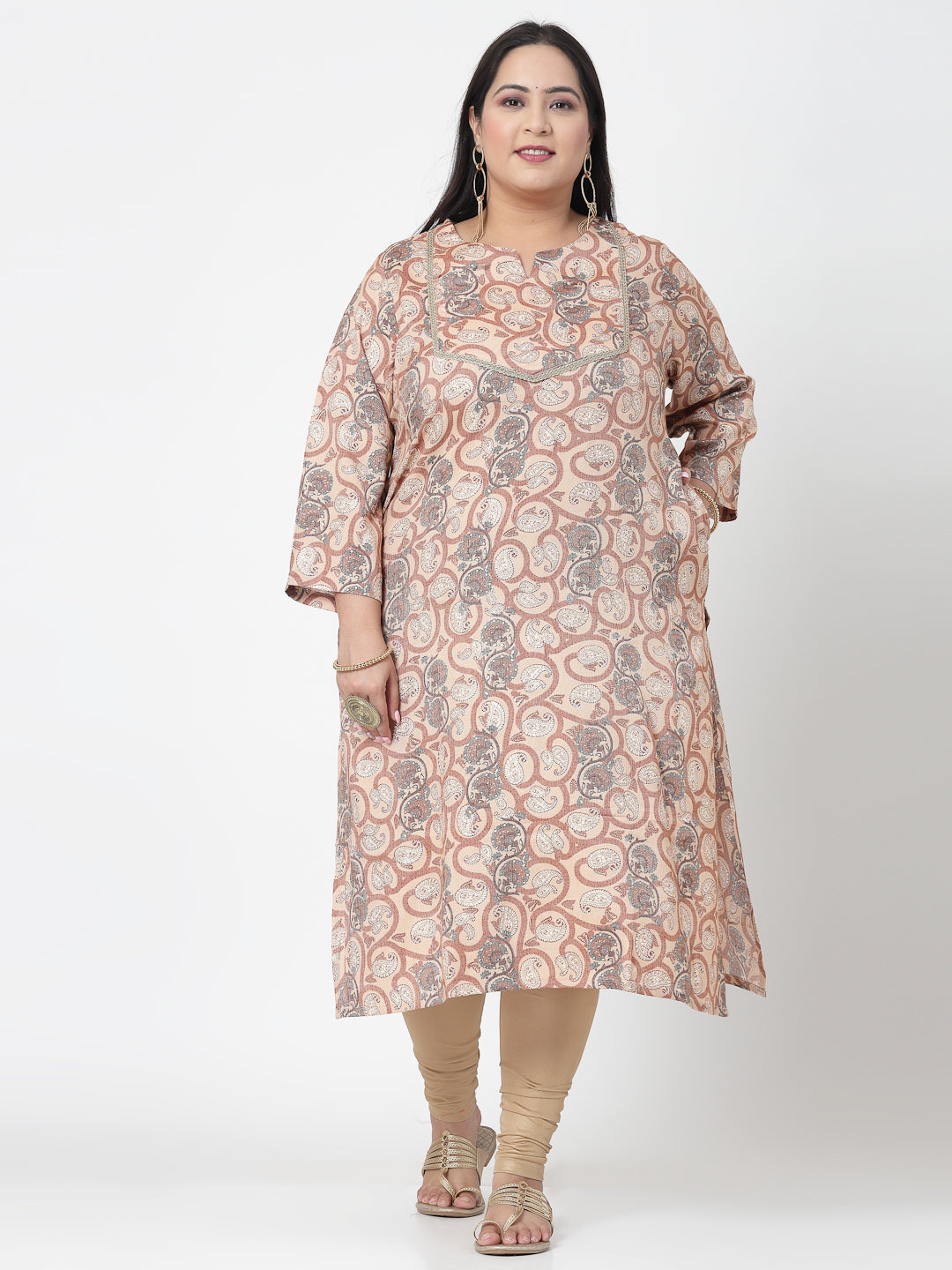 Women Brown Printed Straight Kurta Krya