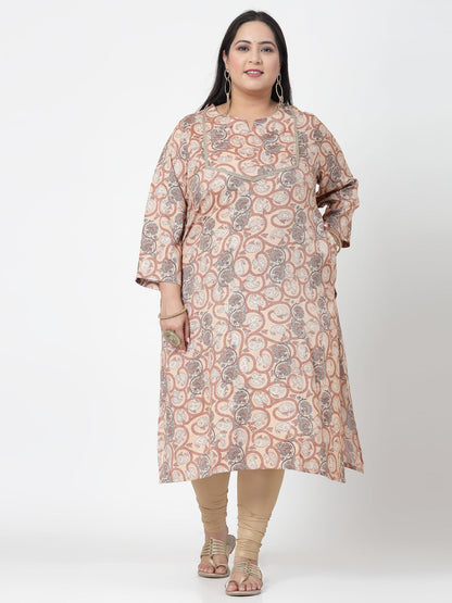 Women Brown Printed Straight Kurta Krya