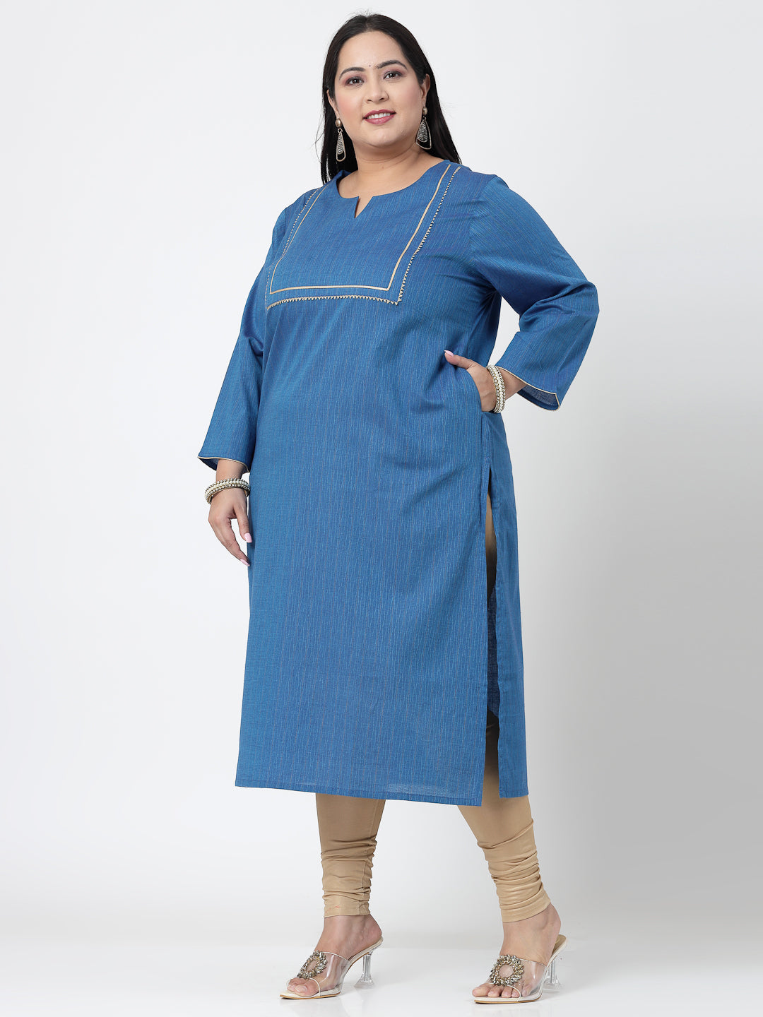 Women Blue Festive Kurta With Lace Krya
