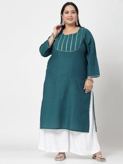 Women Dark Green Festive Kurta With Lace Krya