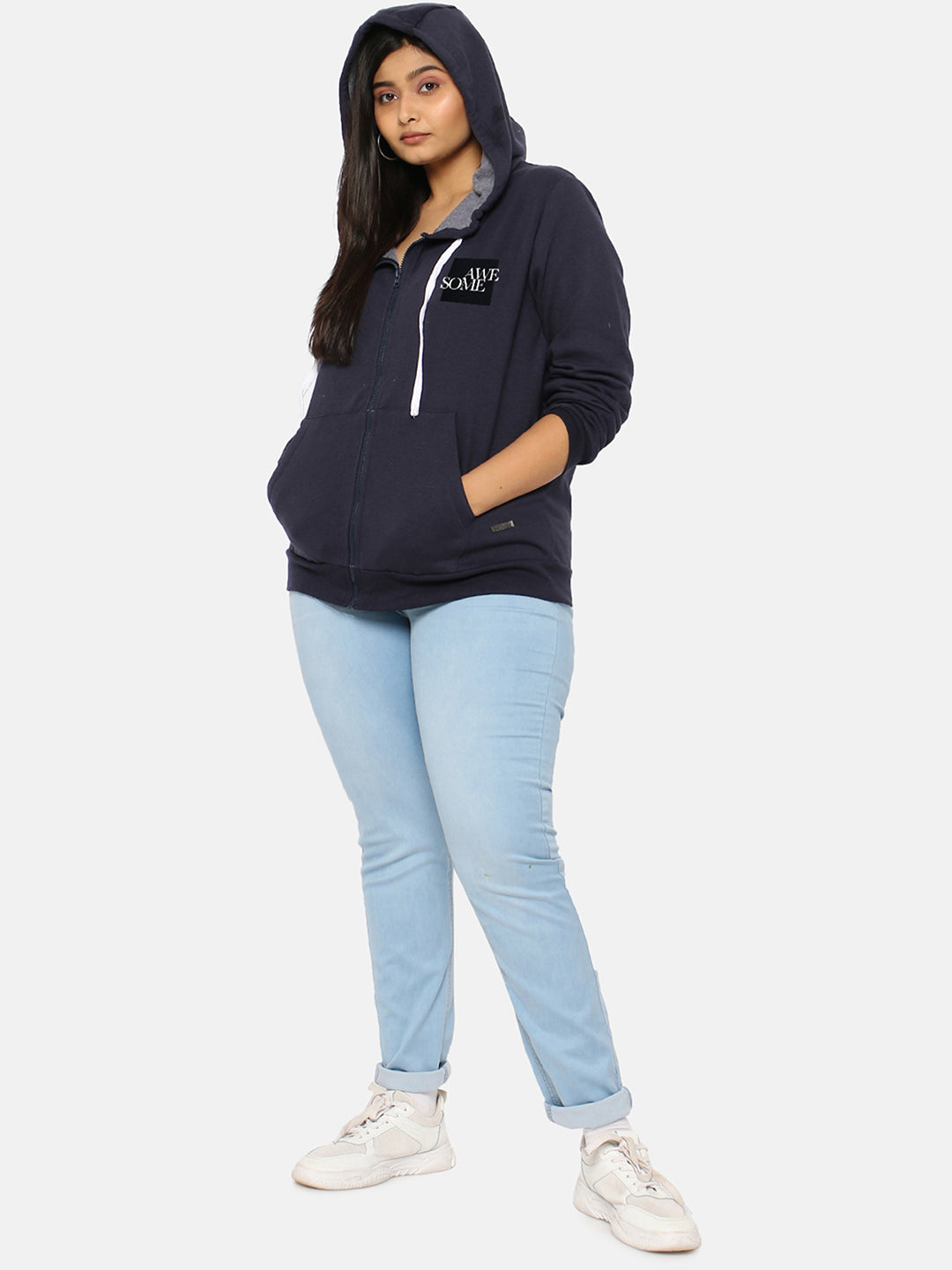 Solid Stylish Casual Hooded Sweatshirt