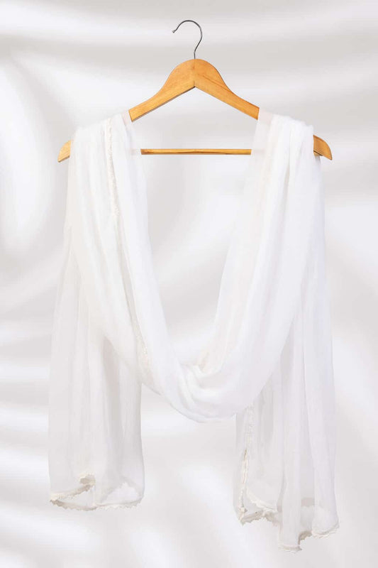 Solid White Viscose Chiffon Dupatta