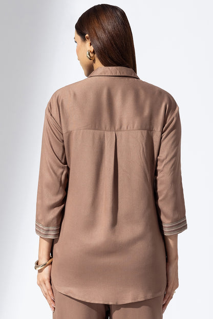 Embroidered Mud Collared Co-Ord Shirt