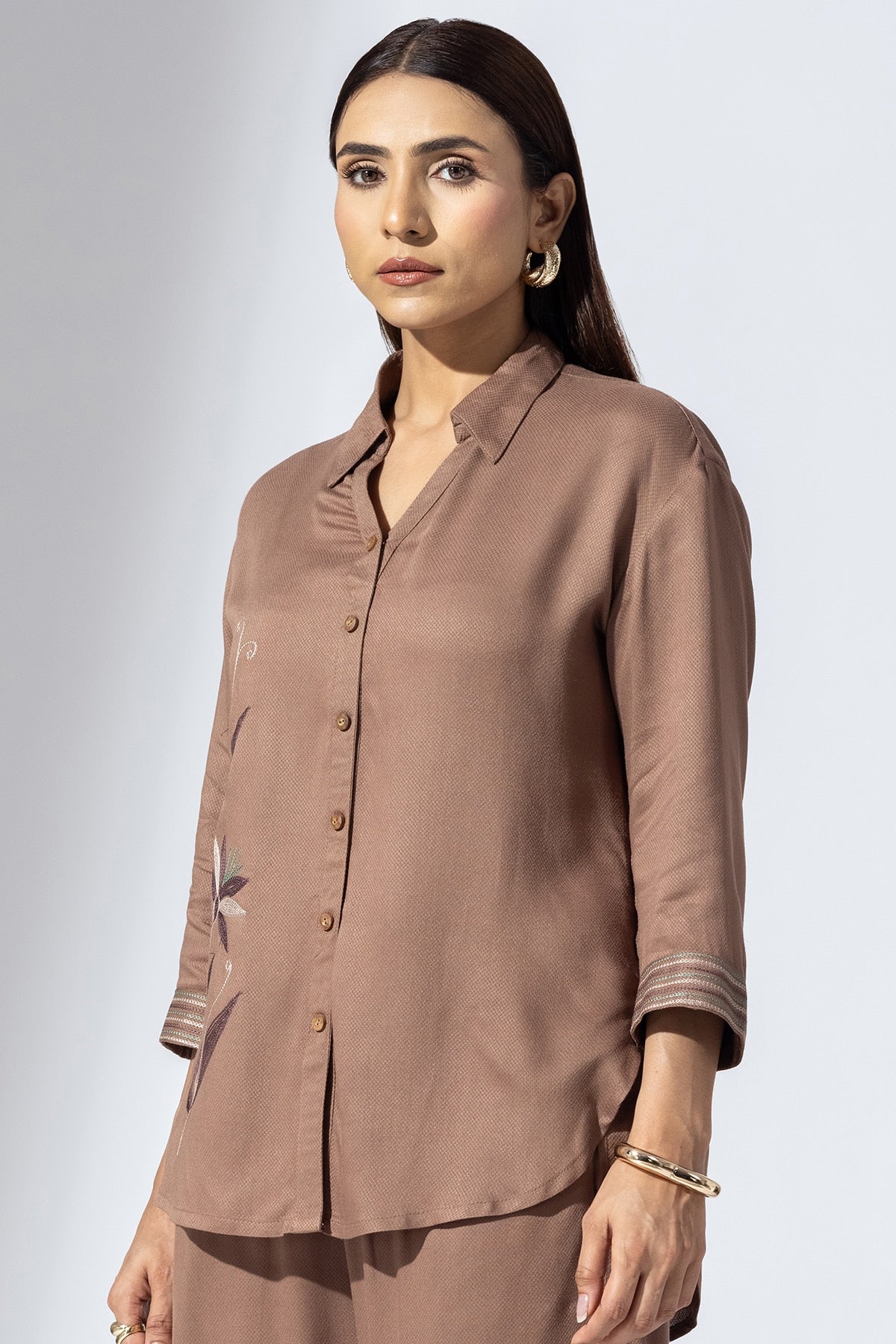 Embroidered Mud Collared Co-Ord Shirt