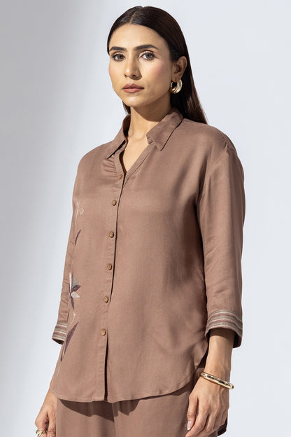 Embroidered Mud Collared Co-Ord Shirt