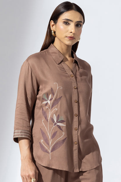 Embroidered Mud Collared Co-Ord Shirt