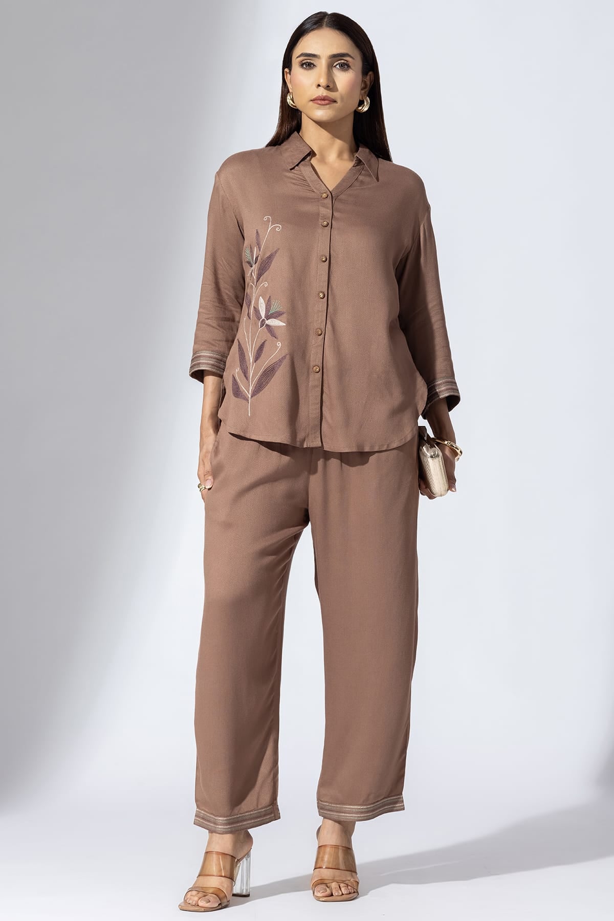 Embroidered Mud Collared Co-Ord Shirt